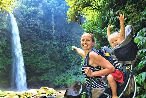 Wander to a local waterfall, with excited kids in tow.