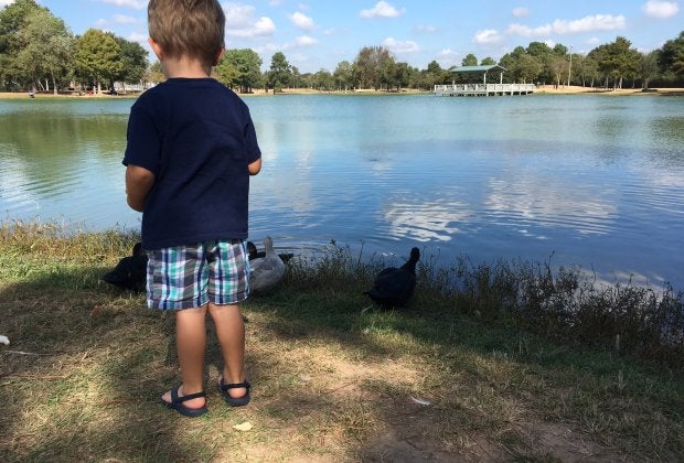 Feeding the ducks at Mary Jo Peckham Park